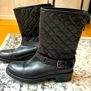Aquatalia black leather Moto boots with quilting